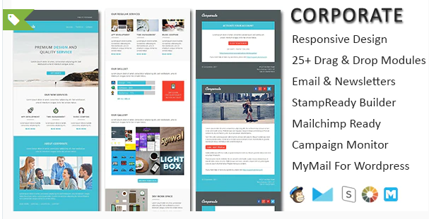 Corporate - responsive email newsletter templates with online Stampready & Mailchimp Builders Access